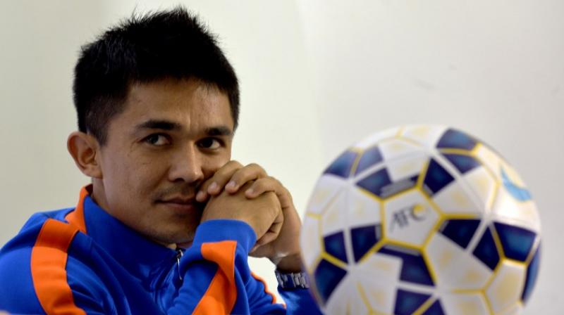 Sunil Chhetri is an advocate of leading by example on the pitch as the best lesson a captain can give his team mates to earn their respect and develop bonds. (Photo: AFP)