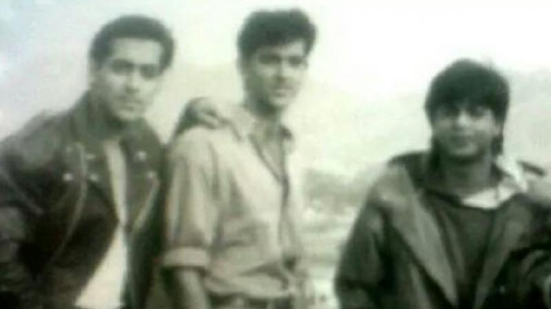 Salman Khan, Hrithik Roshan and Shah Rukh Khan on the sets of Karan Arjun.