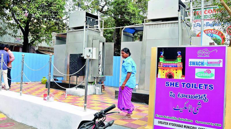 (A file picture of She Toilets) State of the art toilet  designed and donated my NRI Mr. Sunil Hermon, was installed at Kala Bhavan in the city. It is an open urinal for men, made of steel and designed for low maintenance.