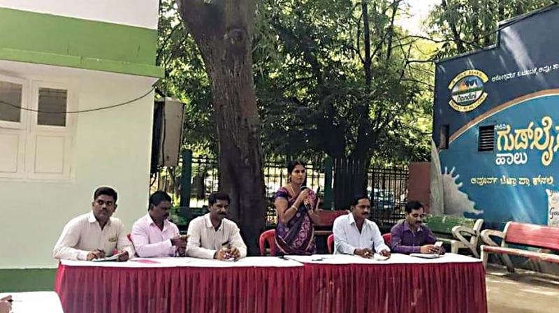 Mayor Gangambike participating in the ward committee meeting at her Jayanagar ward on Saturday.