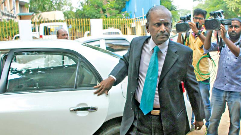 Justice A. Arumughaswamy, chief of inquiry commission to probe into former CM Jayalalithas death, arrives at his office in Chepauk on Wednesday. (Photo: DC)