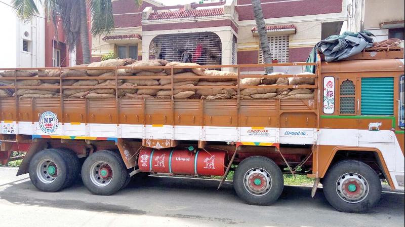 The rubber load lorry in which the accused were transporting dry ganja. (Photo: DC)