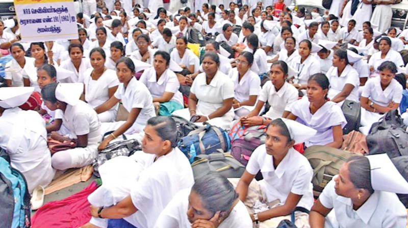 Nurses participate in protest staged by Medical Recruitment Board Nurses Empowerment Association across the state at DMS on Monday. (Photo: DC)