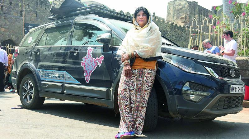 Driving force: Sangeetha Sridhar in front of Golconda Fort.