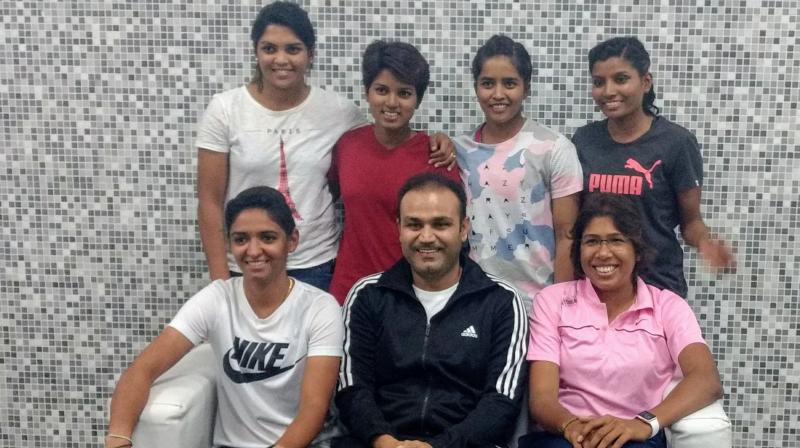 Virender Sehwag took to Twitter to share a photo of him posing with some of the ICC Womens World Cup stars. (Photo: Twitter / Virender Sehwag)