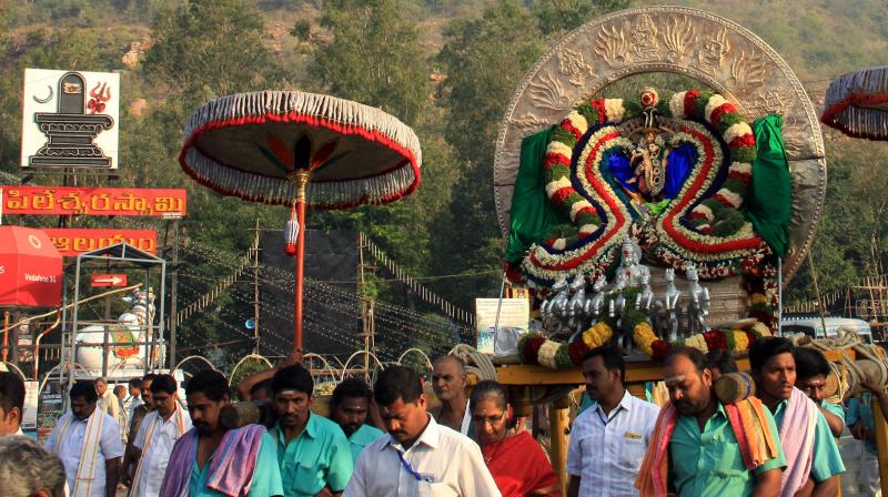An idol of Sri Nataraja Swamy is taken out for celestial ride on Suryaprabha Vahanam in Tirumala on Sunday.