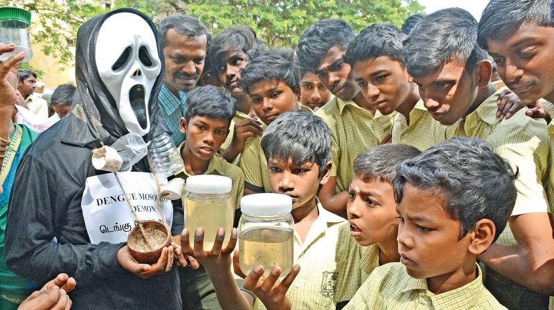 MCTM school students participate in a skit as part of anti-dengue programme in the city on Thrusday. (Photo: DC)