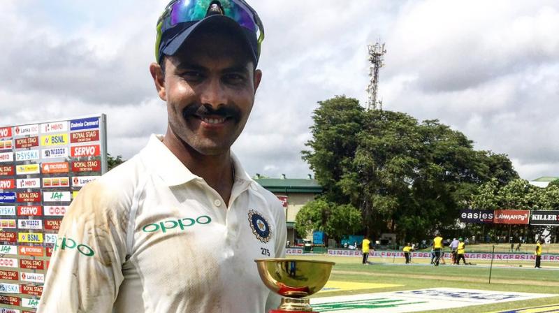 Ravindra Jadeja received the man of the match award for his seven-wicket haul and an unbeaten 70-run knock in Indias formidable first innings total of 622-9 declared. (Photo: BCCI Twitter)