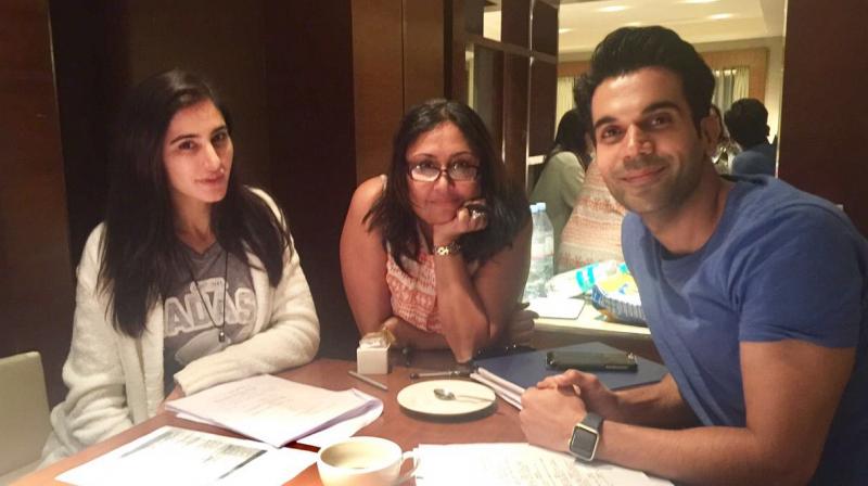 The picture of Rajkummar Rao and Nargis Fakhri with the director Namrata Singh Gujral when they met up for a script reading session.