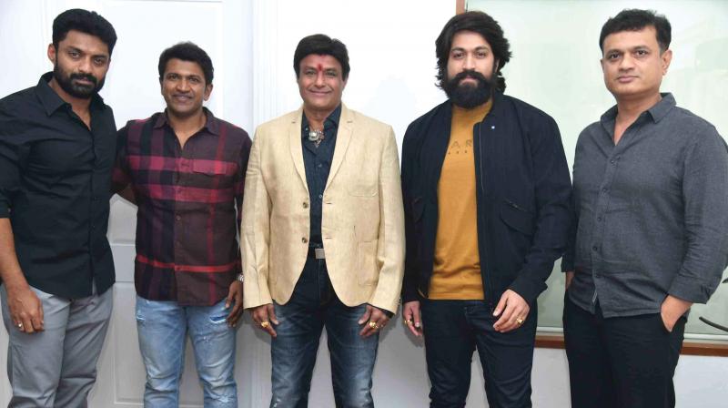 Nandamuri Balakrishna along with Puneeth Rajkumar, Yash, KGF producer Vijay Kiragandur