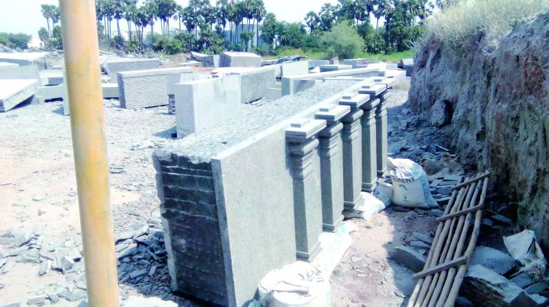 Granite blocks being readied for Yadadri