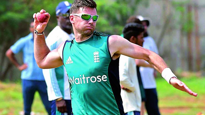 James Anderson during a training session in Vizag on Tuesday (Photo: Narasimha Murthy)