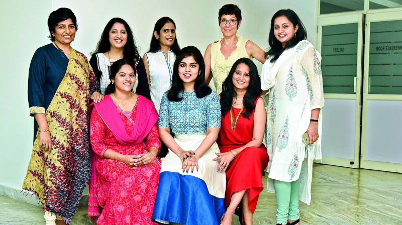 (Top left to right) Radhika Prathipati, Anjali Parvathi Koda, Lavanya Dutt, Beatrice de Fays, Shweta Balasubramoni, Udaya Chiluveru, Abhijna Vemuru, and Deepa Nath