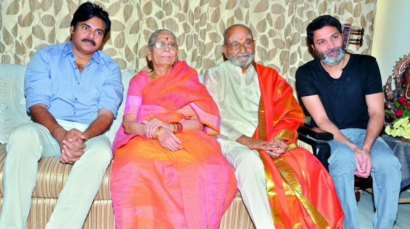 Pawan Kalyan and Trivikram visited K. Viswanath at his house in Hyderabad