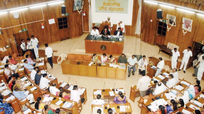 A session of a BBMP council meeting in progress, in Bengaluru on Wednesday. (Photo: DC)