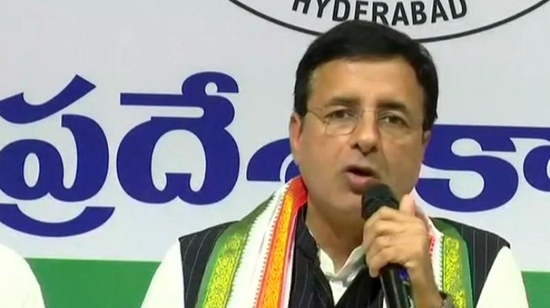 Surjewala accused the Modi government of indulging in a \cover-up conspiracy\ to hide its role in helping and promoting the \banned company\ AgustaWestland and its parent company, Finmeccanica. (Photo: ANI/Twitter)