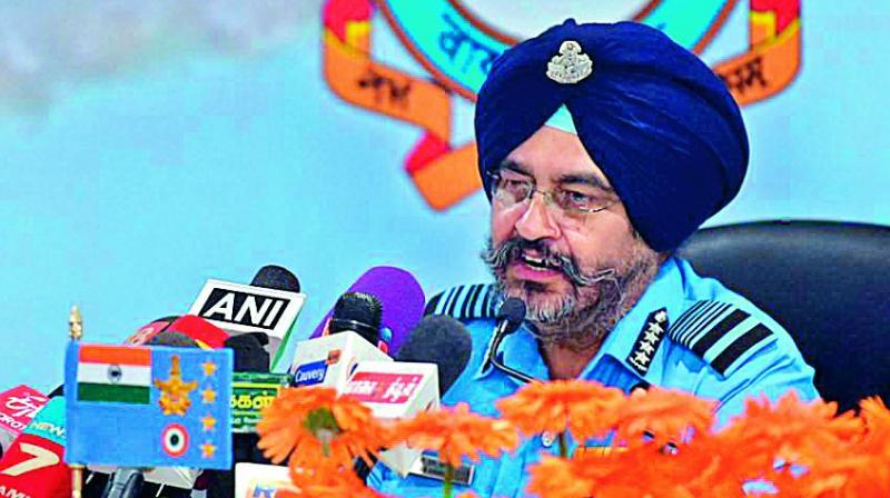 Air Chief Marshal B.S. Dhanoa addresses a press conference at Sulur Air Force Station in Coimbatore on Monday.  (PTI)