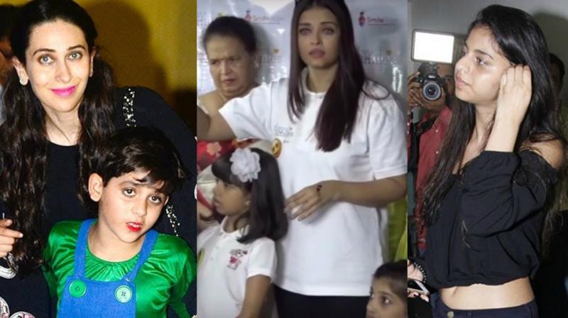Karisma Kapooor with son Kiaan, Aishwarya Rai Bachchan with Aaradhya and Suhana Khan.
