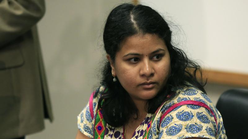 Sunayana Dumala sits at a news conference at Garmin Headquarters in Olathe. (Photo: PTI)