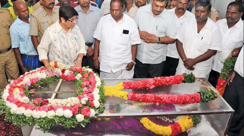 Lt. Governor Kiran Bedi visits Puducherry CMs house to pay condolences. (Photo: DC)