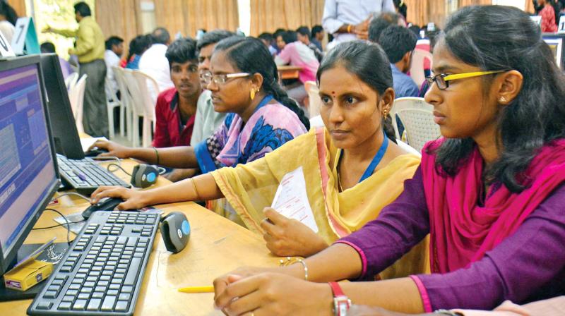 Vocational stream students select their colleges on the first day of engineering counselling at Anna University on Monday (Photo: DC)