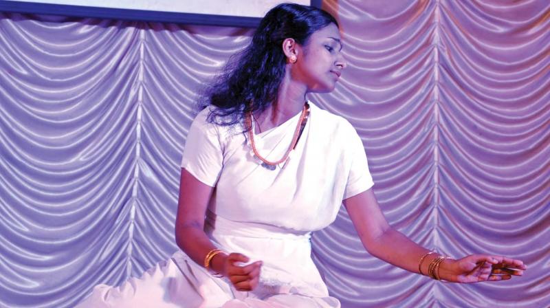 Jayasneha R performs Pennu Pookkunna Kalam, an one-act play directed by P.C. Hareesh at Malabar Christian College