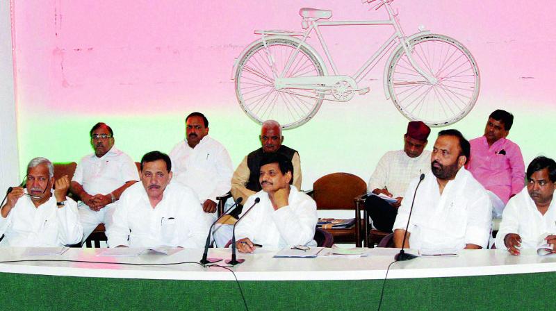 Samajwadi Party UP president Shivpal Singh Yadav at the state executive meeting in Lucknow. (Photo: PTI)