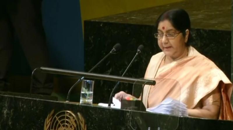 Swaraj warned against a delay in reforming the world body, saying reform must begin today as tomorrow could be too late. (Photo: ANI/Twitter)