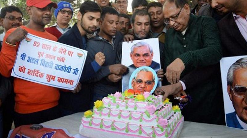 BJP workers celebrate the 92nd birthday of former Prime Minister Atal Bihari Vajpayee. (Photo: PTI)
