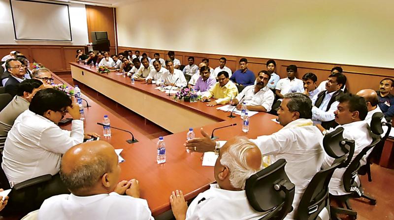 Chief Minister Siddaramaiah at the meeting with private doctors in Belagavi on Friday. (Photo: DC)