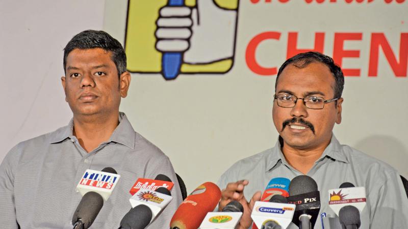 Jayaram Venkatesan, convener of Arappor Iyakkam, speaking to reporters in Chennai (Photo: DC)