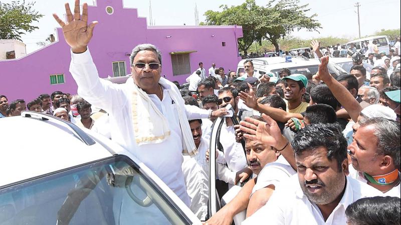 Chief Minister Siddaramaiah during the bypoll campaign in Nanjangud on Friday.