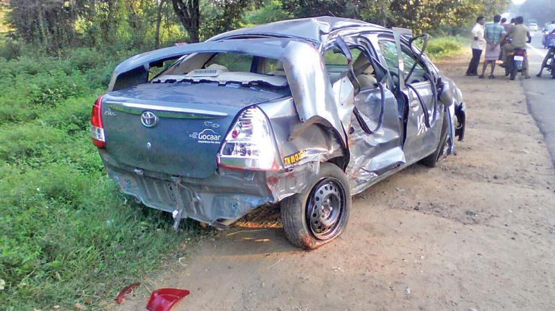 The mangled remains of the car involved in the accident. (Photo: DC)