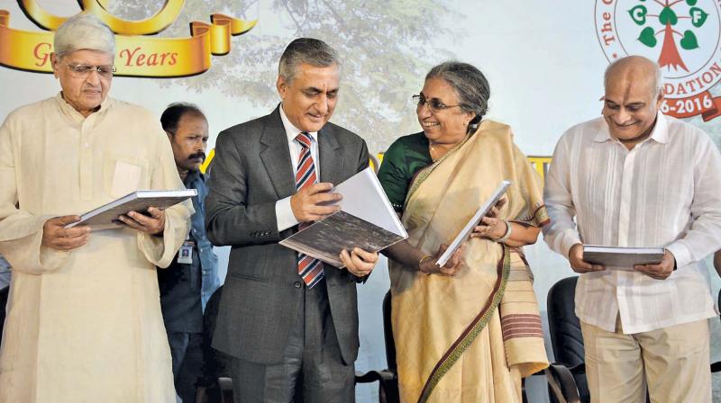 CJI Mr Justice T.S. Thakur releases a special publication  during the golden jubilee of C.P. Ramaswami Aiyar Foundation in the city on Saturday (Photo: DC)