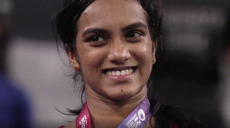 PV Sindhu battled it out in an 84-minute match, to defeat Nozomi Okuhara. (Photo: Screengrab)