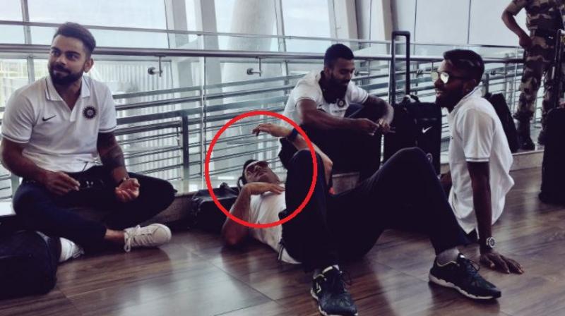 Mahendra Singh Dhoni found a rather unique way of waiting for his flight. (Photo: BCCI/ Twitter)