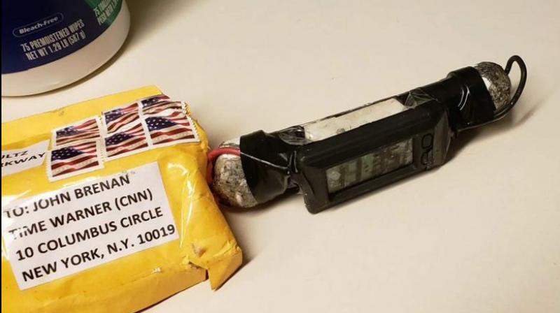 This image obtained on Wednesday, October 24, 2018, and provided by ABC News shows a package addressed to former CIA head John Brennan and an explosive device that was sent to CNNs New York office. (Photo: AP)