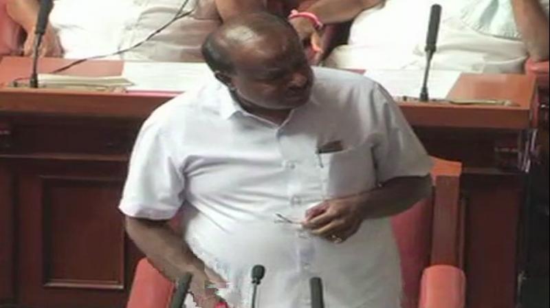 H D Kumaraswamy in Karnataka Assembly on Friday. (Photo: ANI)