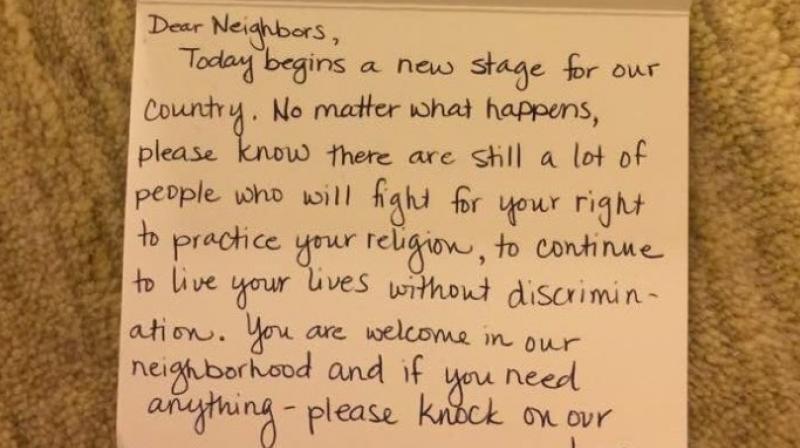 Muslim American Hend Amrys niece, tweeted a photo of the note, which quickly went viral. (Photo: Twitter)