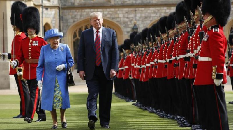 Trumps first visit to Britain as president was not the full state visit he was originally promised, but he was heralded by military bands on his arrival at Windsor. (Photo: AP)