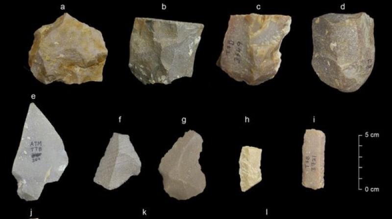 This image provided by the Sharma Centre for Heritage Education, India in January 2018 shows a sample of artifacts from the Middle Palaeolithic era found at the Attirampakkam archaeological site in southern India. The discovery of stone tools at the site shows a style that has been associated elsewhere with our species. They were fashioned from 385,000 years ago to 172,000 years ago, showing evidence of continuity and development over that time. (Photo: AP)