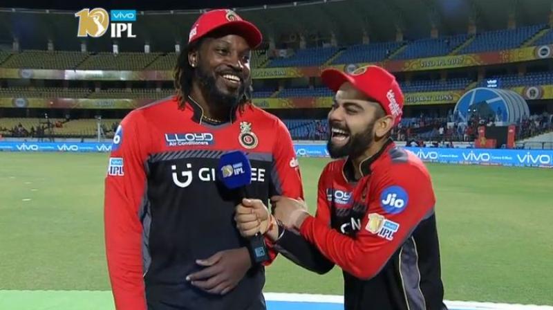 While Chris Gayle blazed his way to a 38-ball 77, Virat Kohli brought up his second fifty in three matches this season. (Photo: IPL/ Screengrab)