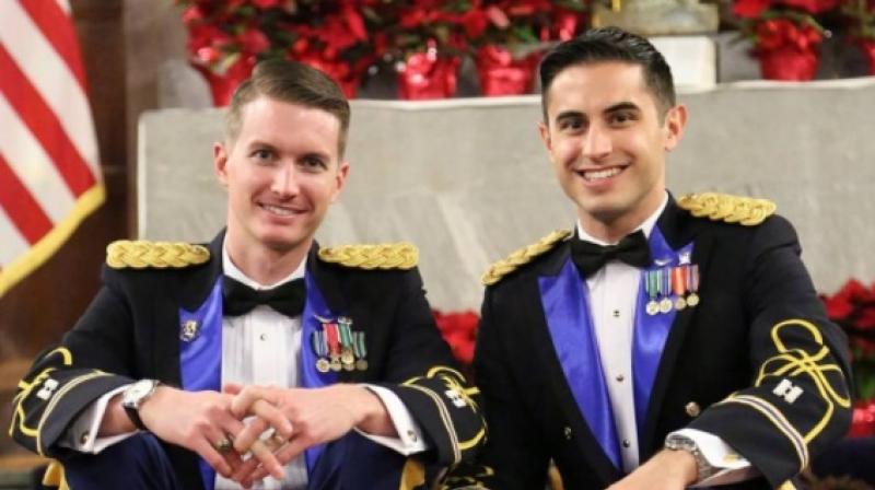 The captains, who are now stationed together at Fort Bliss in Texas, were married in front of 150 family members and friends, 34 of whom were military officers. (Facebook Screengrab/ Vincent Franchino)