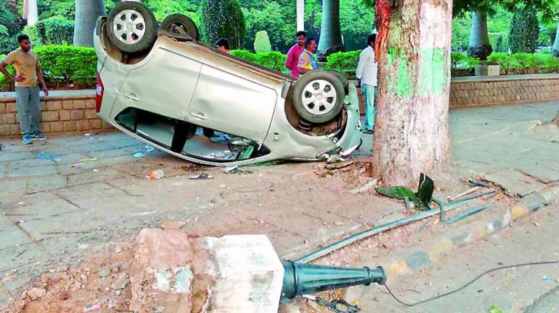In a third case, a speeding car overturned near Lumbini Park on Thursday. No one was injured. (DC)