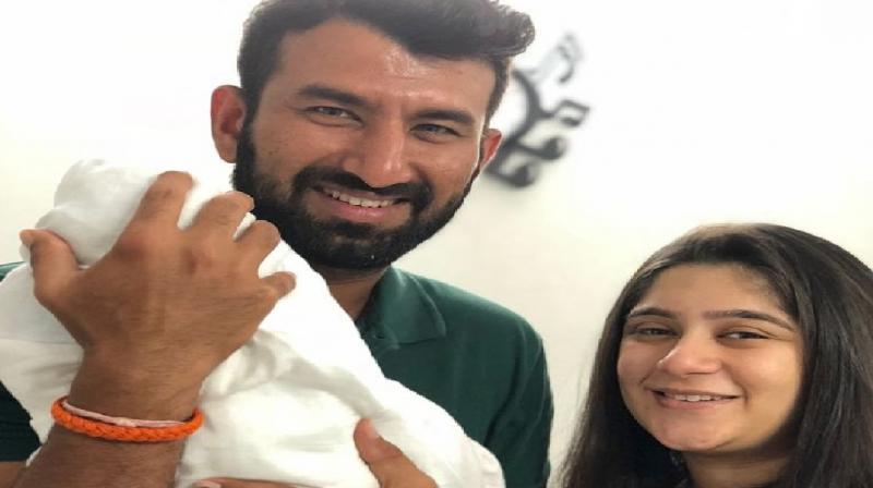 Cheteshwar Pujara and wife Puja Pabari tweeted their picture alongwith their new born baby. (Photo: Twitter / Cheteshwar Pujara)