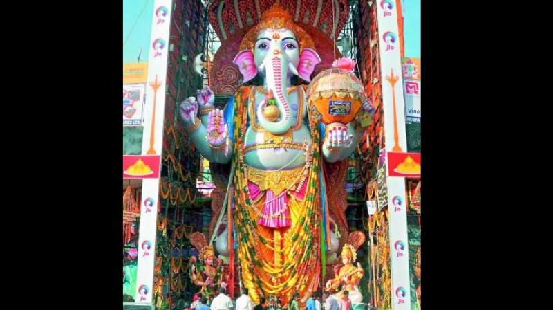 The Khairatabad Ganesh with 57 feet height is made of 40,000 kg plaster of paris.