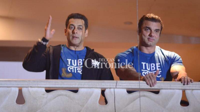 Salman Khan with Sohail Khan at the balcony of their house in Bandra, Mumbai on Thursday. (Photo: Viral Bhayani)