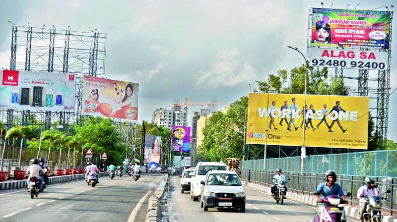 The GHMC had asked advertisement agencies to put a stop on putting up hoardings until August 14.    (Image: DC)