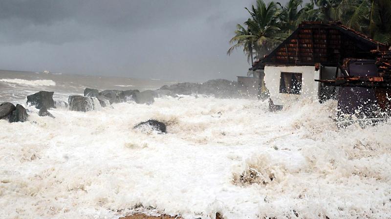 Two houses were destroyed and few others were partially damaged during high waves due to sea erosion which hit areas of Ullala, Caiko, Mukkacherry near Mangaluru on Tuesday    (Image: KPN)