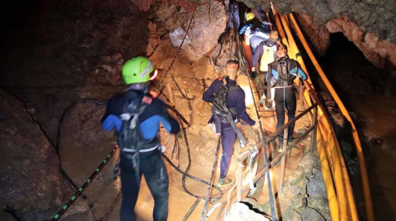 The Wild Boars team will have to squeeze through an extremely narrow tunnel in pitch blackness -- the main \crisis\ point that looms near the end of their treacherous escape bid. (Photo: AP)